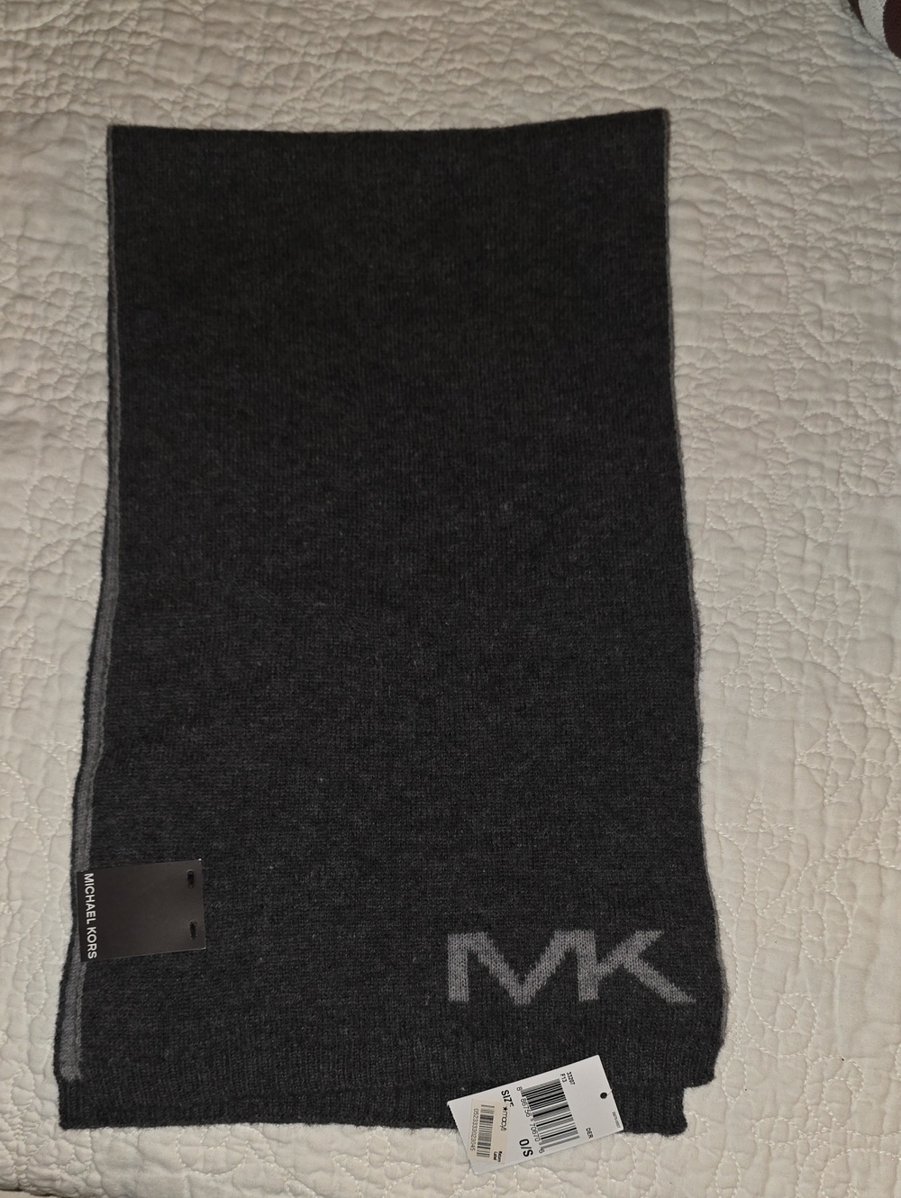 Michael Kors Men's Charcoal and Gray MK Logo Scarf